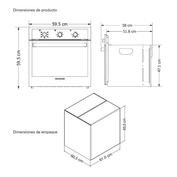 Horno empotrable eléctrico challenger he2651 60 cm doble vidrio de seguridad grill color croma
