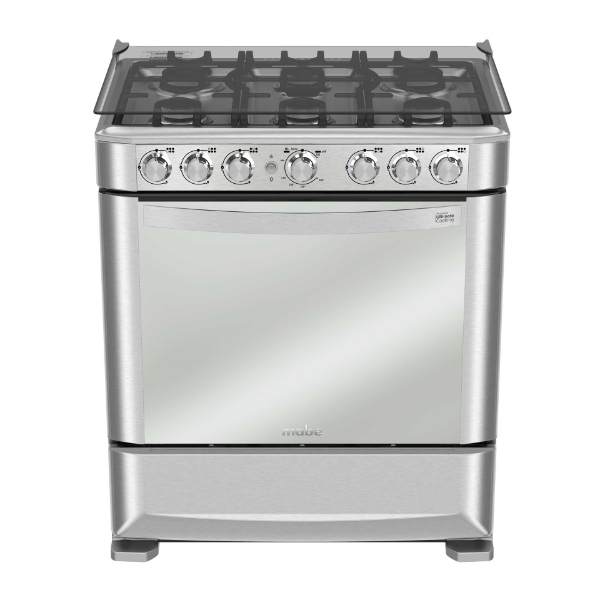 Cocina a gas MABE EM7630FX0 6 Quemadores Grill a gas | Tecnología Ultimate Cooking | Puerta con Doble Vidrio Panorámico | Parillas de Hierro Fundido | color acero inoxidable