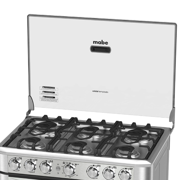 Cocina a gas MABE EM7630FX0 6 Quemadores Grill a gas | Tecnología Ultimate Cooking | Puerta con Doble Vidrio Panorámico | Parillas de Hierro Fundido | color acero inoxidable