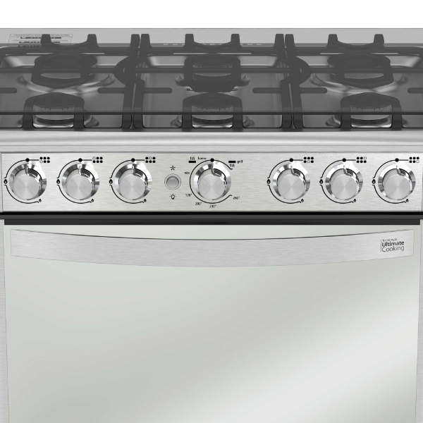 Cocina a gas MABE EM7630FX0 6 Quemadores Grill a gas | Tecnología Ultimate Cooking | Puerta con Doble Vidrio Panorámico | Parillas de Hierro Fundido | color acero inoxidable