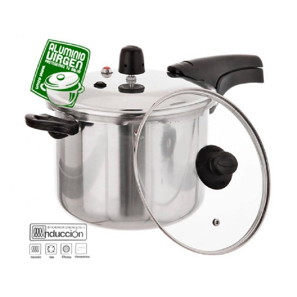 Olla de presion UMCO 7249 13 lt inducción incluye tapa de vidrio color gris
