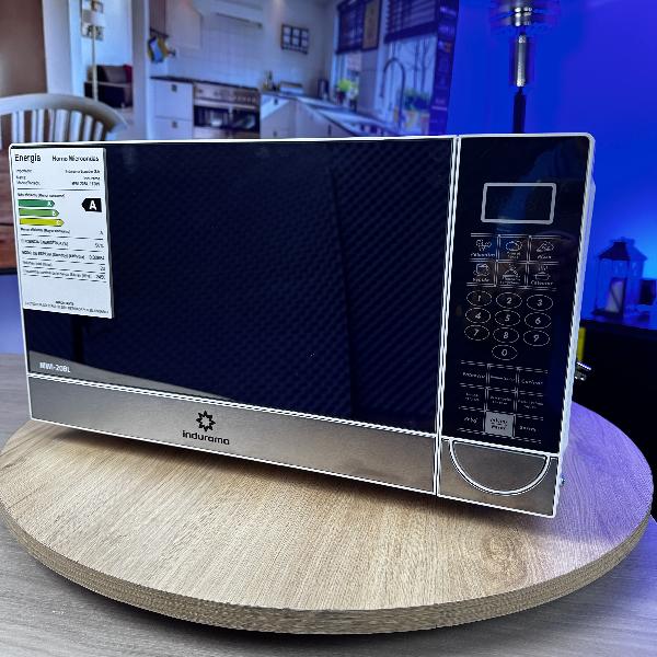 Microondas INDURAMA MWI-20BL 20 litros | 6 Programas Automáticos | Panel Digital LED | Push Button | Acabado Tipo Espejo | Luz Interior | color blanco