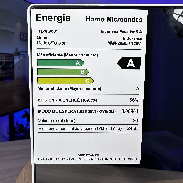 Microondas INDURAMA MWI-20BL 20 litros | 6 Programas Automáticos | Panel Digital LED | Push Button | Acabado Tipo Espejo | Luz Interior | color blanco