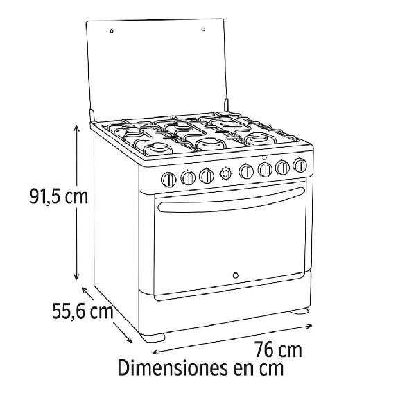 Cocina a gas MABE EM7630FX0 6 Quemadores Grill a gas | Tecnología Ultimate Cooking | Puerta con Doble Vidrio Panorámico | Parillas de Hierro Fundido | color acero inoxidable